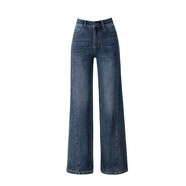 阿瑪施AMASS 哥弟復古微喇牛仔褲女秋季新款設計感顯瘦直筒垂感拖地褲 深藍色 均碼 26