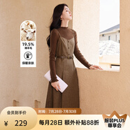 香影復(fù)古格子吊帶毛呢連衣裙女2024秋冬季新款高級(jí)感氣質(zhì)收腰裙子 咖啡 M