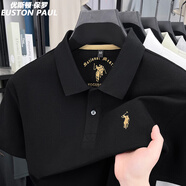 優(yōu)斯頓·保羅 EUSTON PAUL正品夏季新款100%純棉男士短袖T恤高檔翻領(lǐng)刺繡中青年百搭POLO衫 黑色 XL