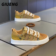GIUENG品牌高端男鞋春夏季新款軟底小白鞋男百搭板鞋男防滑印花休閑鞋子 黃色 單層 【潮牌男鞋】 39 【材質加強】