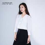 哥弟（GIRDEAR）女裝夏裝上衣新款時(shí)尚通勤簡(jiǎn)約尖領(lǐng)質(zhì)感法式七分袖襯衫1300920 白色 S (2碼)
