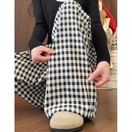 衣然呈品高腰顯瘦格子休閑直筒褲女夏季薄款韓版時(shí)尚百搭寬松舒適長(zhǎng)褲子女 黑白格 M 【建議90-110斤】