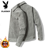 花花公子（PLAYBOY）夾克男外套男春秋款長袖上衣中青年商務潮牌純色休閑服時尚百搭 灰色 加絨款 XL （135斤-145斤）