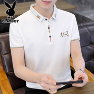 花花公子（PLAYBOY）短袖t恤男士夏季新款韓版休閑潮流打底衫男百搭修身polo領(lǐng)上衣男 白色 L