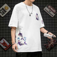 MCDV國(guó)潮中國(guó)風(fēng)錦鯉魚(yú)刺繡情侶體恤寬松hiphop五分短袖T恤男夏ins半袖 刺繡款  白色 2XL
