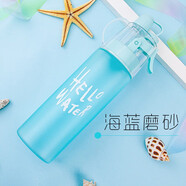創(chuàng)意戶外噴霧水杯學(xué)生運動水杯壺夏季按壓式噴水直身杯冰杯吸管杯大容量塑料兒童噴水瓶噴霧健身水杯 磨砂海藍色