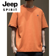 JEEP SPIRIT潮流280g重磅純棉短袖T恤男2025新款夏季刺繡寬松大碼男士半袖衫 098磚紅色 【冰絲涼感/升級版】 2XL 體重155-170斤
