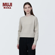 無印良品（MUJI）女式 棱紋編織 圓領(lǐng)短款針織衫 長袖女款 女裝 薄款毛衣 燕麥色 M (160/84A)