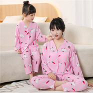 PURCOTTON全棉時(shí)代2025新款女童睡衣夏薄款親子裝居家服棉綢兒童長(cháng)袖開(kāi)衫女孩空調服 開(kāi)衫套裝可愛(ài)兔 170 65碼數90cm