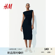 H&M女裝背心吊帶連衣裙2025夏季通勤修身一字肩垂褶緊身裙1283258 黑色 S 160/88