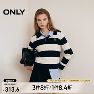 ONLY秋冬含羊毛學(xué)院風(fēng)套頭翻領(lǐng)寬松針織衫女|124313028 H32 深藍(lán)白條紋 M (165) 84A