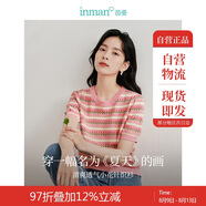 茵曼百搭輕薄通勤風女裝條紋針織短袖t恤夏季顯瘦套頭上衣 藕粉色 M