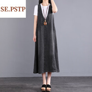 夏典素訂女王（SE.PSTP）牛仔背帶裙中長(cháng)款深V領(lǐng)大碼女裝寬松連衣裙2025夏季無(wú)袖背心裙子 黑色 2XL 【建議170-200斤】