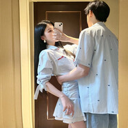 2025新款情侶裝夏裝一男一女套裝韓版短袖襯衫連衣裙一衣一裙夏季 女連衣裙 M