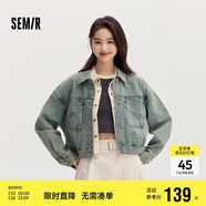 森馬牛仔外套女寬松落肩做舊潮酷街頭春秋夾克工裝風(fēng)109524108009