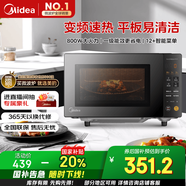 美的（Midea）家用變頻微波爐平板式易清潔 800W微波速熱 一鍵智能菜單 鉆石背板 微晶面板加熱20L（PM20M2）