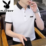 花花公子（PLAYBOY）短袖t恤男夏季ins百搭男裝翻領(lǐng)POLO衫夏天休閑半袖體恤上衣服男裝 1035白色 2XL 142.-152斤