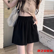 瑪菲萱休閑短褲女夏季2022年新款高腰黑色直筒短褲子女新款學(xué)生韓版休閑 黑色(有口袋) XL 建議115-125斤