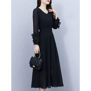 皮爾卡丹（pierre cardin）春秋長(cháng)袖連衣裙女士2024秋裝新款時(shí)尚晚禮服裙子洋氣感小黑裙 黑色 M (80-100斤)