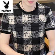 花花公子（PLAYBOY）短袖t恤男士夏季新款圓領(lǐng)網(wǎng)眼鏤空冰絲高彈力衣服半袖體恤打底衫 黑色 XL