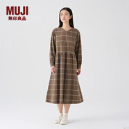 無(wú)印良品（MUJI）女式 法蘭絨抽褶連衣裙 美拉德純棉起毛寬松長(zhǎng)裙子秋冬 BC08CC3A 褪色米色格紋 S 155/80A