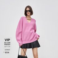 MO&Co.羊毛針織衫紅色毛衣女秋冬寬松鏈條學(xué)院風(fēng)羊毛針織開衫高級感 玫紅色-第2批 M 165
