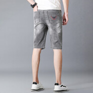 EMPORIO ARMANI EA7阿瑪尼夏季薄款牛仔短褲男新款修身百搭小腳中褲歐洲站彈 8330# 煙灰色 33