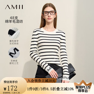 AMII2024冬百搭修身撞色條紋袖口字母提花套頭針織毛衣女 白黑條 155/80A/S