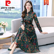 皮爾卡丹（pierre cardin）廣州高端女裝長裙子春秋款闊太太高貴十三行洋氣質(zhì)中年醋酸連衣裙 綠色《今年流行時(shí)尚網(wǎng)紅/休閑氣 4XL 145-155斤