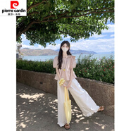 初徑2025新款粉色短款泡泡袖棉麻上衣女夏日新款森系套裝娃娃衫小個(gè)子 粉色上衣 均碼