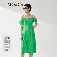 MO&Co.連衣裙夏小飛袖設(shè)計感小眾褶皺收腰法式露背綁帶茶歇裙摩安珂 鮮綠色 M 165
