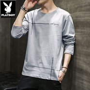 花花公子（PLAYBOY）秋夏季男士純棉2025新款長(zhǎng)袖t恤秋衣體恤內(nèi)襯打底衫高中初中學(xué)生 5009淺灰 L