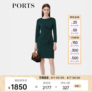 PORTS寶姿秋冬新品女裝優(yōu)雅長(zhǎng)袖中長(zhǎng)連衣裙ALM9N011NWQ08 墨綠色 S (4)