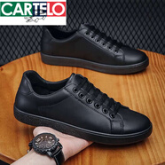 卡帝樂鱷魚（CARTELO）板鞋秋季新款透氣防滑男鞋韓版潮流百搭休閑小白鞋皮面防水鞋子男 G02全黑 升級款 39