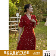 獨束大碼女裝法式小翻領(lǐng)連衣裙女夏季新款遮肉顯瘦雪紡裙子 紅色(dy) L （尺碼：2）