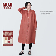 無印良品（MUJI）女式 麻水洗長袖襯衫連衣裙 女裝長款裙子早秋漢麻襯衫裙BC2JKA4S 紅色 L 165/88A
