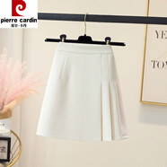 皮爾卡丹夏季新款a字辣妹短裙子小眾百褶半身裙女垂感西裝高腰設計感 純色半折裙    白色 S