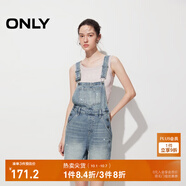 ONLY夏季復古做舊毛邊高腰背帶褲短褲牛仔褲女|12427N003 J3A 復古牛仔210洗水 S (160) 64A