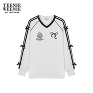 Teenie Weenie bearnova25年秋季新款學(xué)院風(fēng)寬松蝴蝶結長(cháng)袖V領(lǐng)T恤
