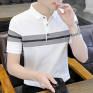 雅鹿翻領(lǐng)短袖T恤男士新款夏裝2025新款潮牌修身冰絲半袖青年polo襯衫 822白色 M 【建議85-100斤】