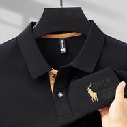 啄木鳥(niǎo)純棉抗皺男士長(cháng)袖T恤春季新款中年翻領(lǐng)寬松大碼休閑POLO打底衫 春秋款1803黑色 L 170 建議120-140斤