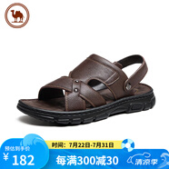 駱駝牌牛皮男士涼鞋沙灘鞋軟底防滑涼拖中年爸爸鞋 P15M220028A 棕色 40
