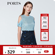 PORTS寶姿  新品商場同款女裝簡約短袖露肩針織上衣SN8K701RKE004 煙波色 S