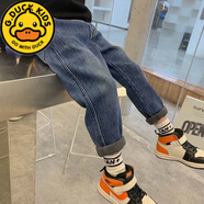 G.DUCKKIDS男童褲子加厚一體絨2022新款3-12歲兒童洋氣寬松牛仔褲秋冬季外穿 藍(lán)色（加絨款） 160 cm適合身高150-160cm11-12