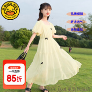 G.DUCKKIDS童裝女童連衣裙夏季兒童裙子夏裝2025新款純色公主裙大童顯瘦長裙 蝴蝶結淺黃色 160 尺碼13~14歲【150-160cm】