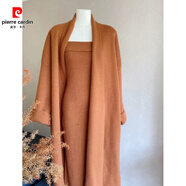 皮爾卡丹法式復古溫柔風(fēng)中長(cháng)款加厚酒紅色針織大衣抹胸裙兩件套連衣裙秋冬 焦糖色兩件套 2XL