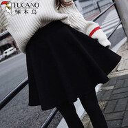 啄木鳥(niǎo)黑色百褶裙半身裙女秋冬防走光傘裙松緊高腰a字短裙褲跳舞蓬蓬裙 黑色45厘米沒(méi)口袋沒(méi)安褲870# 3XL 建議155-180斤