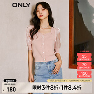 ONLY淑女泡泡袖花朵拼接套頭短袖針織衫女|123213003 C38 紫羅蘭色 XS 155/76A