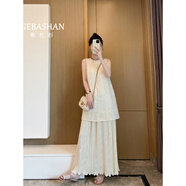 歌芭杉（GEBASHAN）品牌女裝松弛感連衣裙女夏季法式無(wú)袖設計感氣質(zhì)壓褶假兩件長(cháng)裙子 淺米色 S