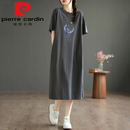 皮爾卡丹（pierre cardin）歐高端女裝時(shí)尚氣質(zhì)通勤中長(zhǎng)裙純棉寬松口袋T恤連衣裙 深灰色【月亮鯨魚藍(lán)】今年流行的 M 建議115斤內(nèi)